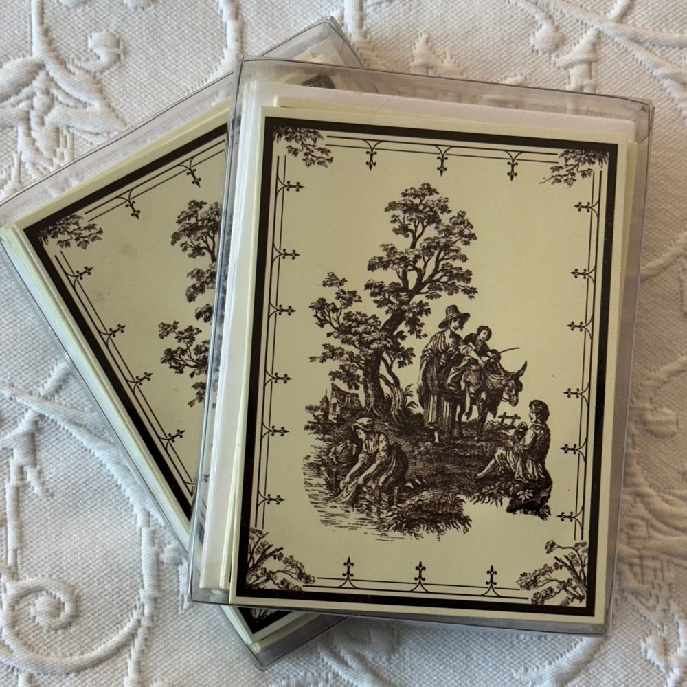 Vintage 90s Toile Note Cards 2 Boxes Toile Black & Cream Pastoral New Old Stock